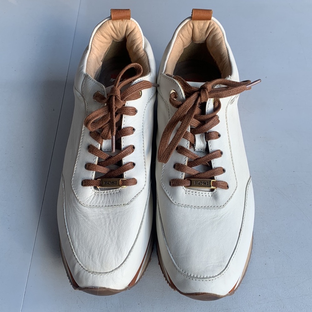 BOSI Leather Sneakers Women’s 38 White Lace Up Casual Shoes EUC Minimalist Style - Picture 4 of 14